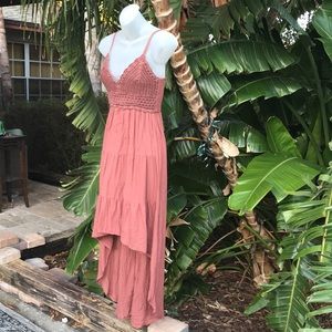 Indulge crochet bodice asymmetric dress